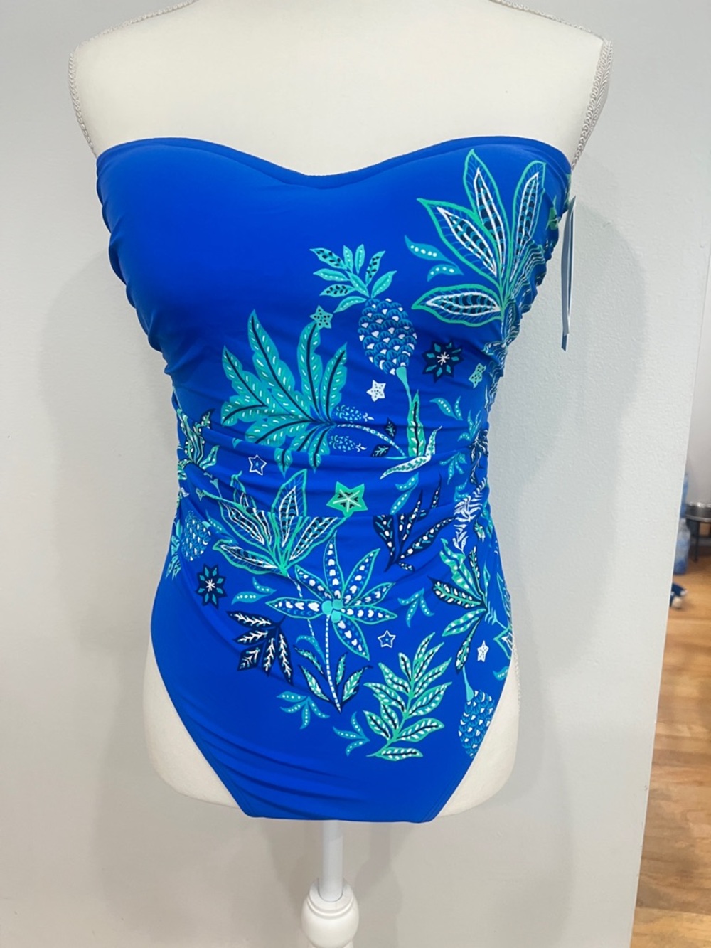 NWT Bleu Rod Beattie "Desert Bloom" Strapless Sweetheart Shirred Bandeau Size 8
